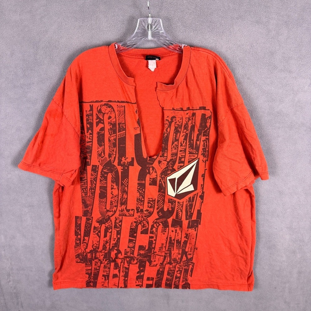 Vintage Y2K Volcom Shirt Mens 2XL Red Graphic Tee Short Sleeve Skater Grunge Cut